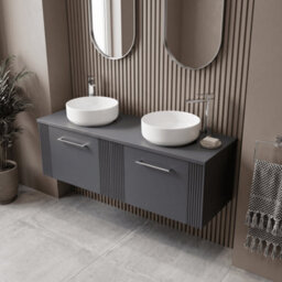 Balterley Belvide Partial Fluted 2 Drawer Wall Hung Vanity Unit With Colour Coordinating Worktop - 1200mm - Satin Soft Black - thumbnail 3