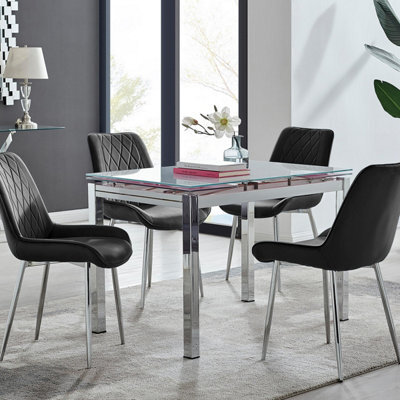Furniturebox Uk Enna White Glass Extending Dining Table And 4 Black Pesaro Silver Leg Chairs - image 1