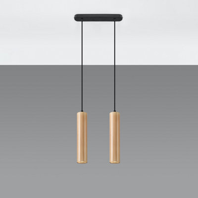 Sollux Lighting Lino Wood Natural 2 Light Classic Pendant Ceiling Light - image 1