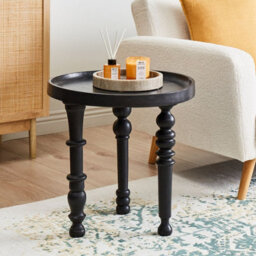 Wyld And Coco Black Mango Wood Round Side Table 52Cm Diameter Traditional Design - thumbnail 2