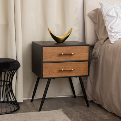 Melody Maison Mid-Century Modern Wood & Black 2 Drawer Bedside - Industrial Range - image 1