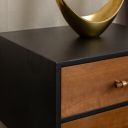 Melody Maison Mid-Century Modern Wood & Black 2 Drawer Bedside - Industrial Range - thumbnail 3