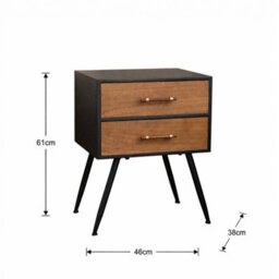 Melody Maison Mid-Century Modern Wood & Black 2 Drawer Bedside - Industrial Range - thumbnail 7