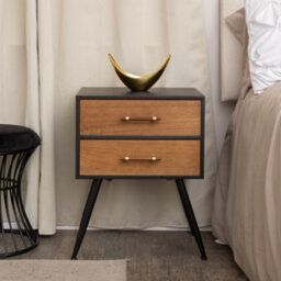 Melody Maison Mid-Century Modern Wood & Black 2 Drawer Bedside - Industrial Range - thumbnail 5