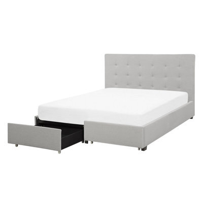 Beliani Bed With Storage Drawers Fabric La Rochelle 140 X 200 Cm (Eu Double) Light Grey - image 1