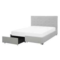Beliani Bed With Storage Drawers Fabric La Rochelle 140 X 200 Cm (Eu Double) Light Grey - thumbnail 1