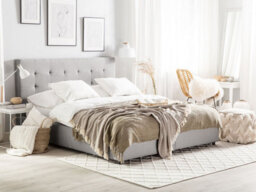 Beliani Bed With Storage Drawers Fabric La Rochelle 140 X 200 Cm (Eu Double) Light Grey - thumbnail 2