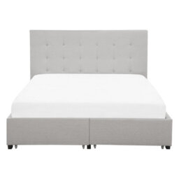 Beliani Bed With Storage Drawers Fabric La Rochelle 140 X 200 Cm (Eu Double) Light Grey - thumbnail 4