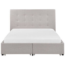Beliani Bed With Storage Drawers Fabric La Rochelle 140 X 200 Cm (Eu Double) Light Grey - thumbnail 5