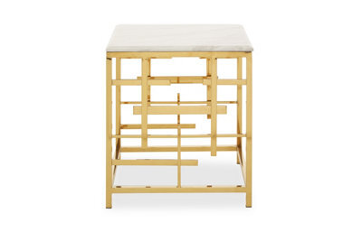 Orsina Luxurious White Marble Side Table,  Bedside Table With Asymmetric Stainless Steel Base, Small Table By Couch - image 1