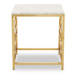 Orsina Luxurious White Marble Side Table,  Bedside Table With Asymmetric Stainless Steel Base, Small Table By Couch - thumbnail 4