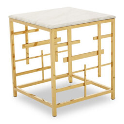 Orsina Luxurious White Marble Side Table,  Bedside Table With Asymmetric Stainless Steel Base, Small Table By Couch - thumbnail 3
