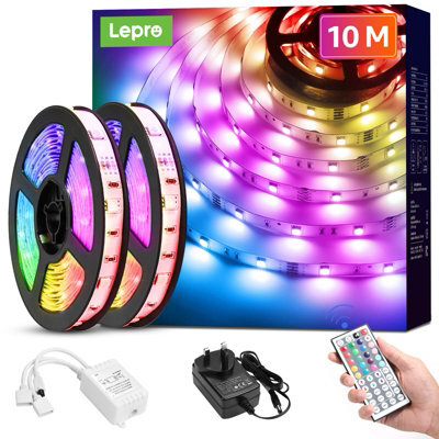 Lepro 10M (5Mx2) Led Strip Light Kit, Remote Control, Dimmable, Rgb Color Changing, Stick On, Plug In - image 1