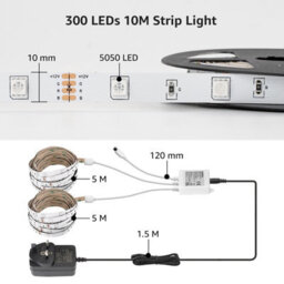 Lepro 10M (5Mx2) Led Strip Light Kit, Remote Control, Dimmable, Rgb Color Changing, Stick On, Plug In - thumbnail 3