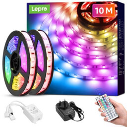 Lepro 10M (5Mx2) Led Strip Light Kit, Remote Control, Dimmable, Rgb Color Changing, Stick On, Plug In - thumbnail 1