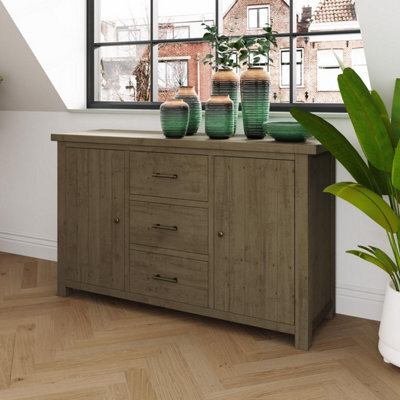 FWSTYLE Large 3 Drawer 2 Door Sideboard Solid Natural Reclaimed Pine - image 1