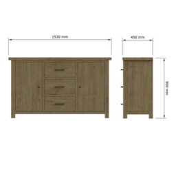 FWSTYLE Large 3 Drawer 2 Door Sideboard Solid Natural Reclaimed Pine - thumbnail 5