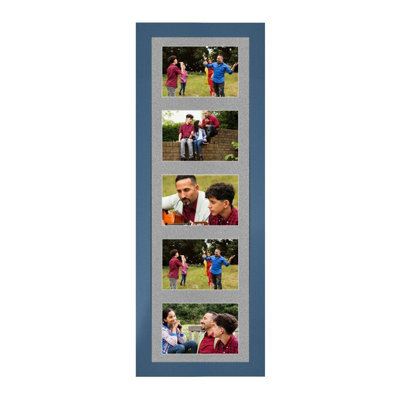 AK Frames 26X8 Navy Blue Sleek Multi Photo Frame With Silver Mount - Holds 5 Apertures (5X) 6X4 Photos - image 1