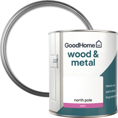 GoodHome North Pole Satin Interior Metal & Wood Paint, 750Ml - image 1