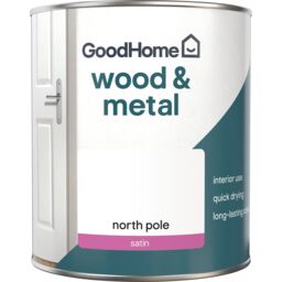 GoodHome North Pole Satin Interior Metal & Wood Paint, 750Ml - thumbnail 2