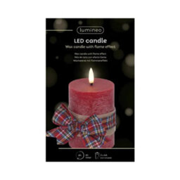 Kaemingk Led Wick Candle Wax Check Bow Decoration Steady Light Indoor Decoration Red & Warm White - D.7.5Cm H.13Cm - thumbnail 4
