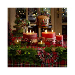 Kaemingk Led Wick Candle Wax Check Bow Decoration Steady Light Indoor Decoration Red & Warm White - D.7.5Cm H.13Cm - thumbnail 2