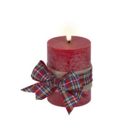 Kaemingk Led Wick Candle Wax Check Bow Decoration Steady Light Indoor Decoration Red & Warm White - D.7.5Cm H.13Cm - thumbnail 3