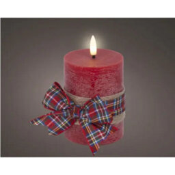 Kaemingk Led Wick Candle Wax Check Bow Decoration Steady Light Indoor Decoration Red & Warm White - D.7.5Cm H.13Cm - thumbnail 1