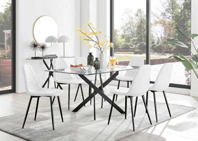 Furniturebox Uk Leonardo Black Leg Glass Dining Table & 6 White Corona Black Leg Chairs - image 1