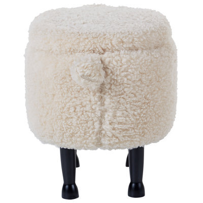 Beliani Beige Sheep Footstool With Lift-Up Storage, Plush Faux Fur, Rubberwood Legs, 55 X 35 X 40 Cm - image 1