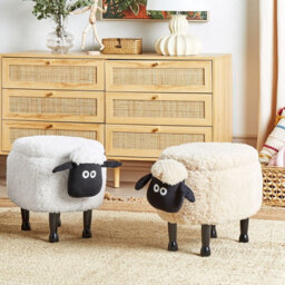 Beliani Beige Sheep Footstool With Lift-Up Storage, Plush Faux Fur, Rubberwood Legs, 55 X 35 X 40 Cm - thumbnail 2