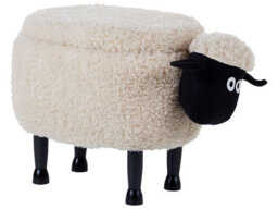 Beliani Beige Sheep Footstool With Lift-Up Storage, Plush Faux Fur, Rubberwood Legs, 55 X 35 X 40 Cm - thumbnail 3