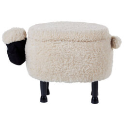 Beliani Beige Sheep Footstool With Lift-Up Storage, Plush Faux Fur, Rubberwood Legs, 55 X 35 X 40 Cm - thumbnail 6