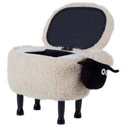 Beliani Beige Sheep Footstool With Lift-Up Storage, Plush Faux Fur, Rubberwood Legs, 55 X 35 X 40 Cm - thumbnail 7