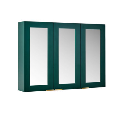 Homestylestore 900 X 650mm Dark Green Wall Mounted Mirrored Door Bathroom Cabinet And Brushed Brass Finger Pull Handles - image 1