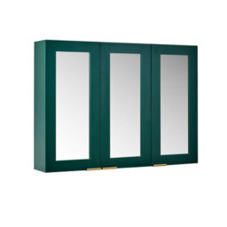 Homestylestore 900 X 650mm Dark Green Wall Mounted Mirrored Door Bathroom Cabinet And Brushed Brass Finger Pull Handles