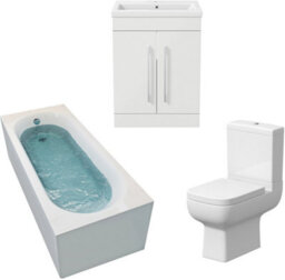Affine Bathroom Suite 1800 X 750 Single Curved Bath Toilet Basin Sink Vanity Unit White