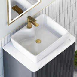 Royal Bathrooms Avenza 600mm Matt Obsidian Black Wall Hung Bathroom Countertop Vanity Unit 2 Drawer With Cube Basin - thumbnail 7
