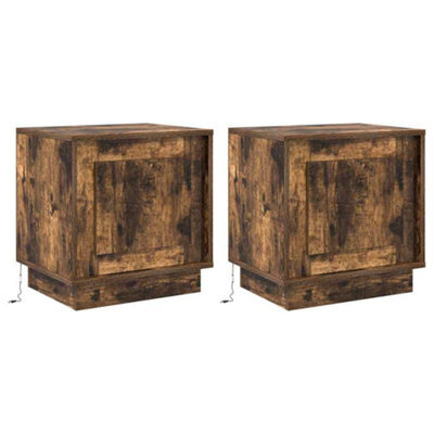 Berkfield Modern Bedside Cabinets With Led Lights 2 Pcs Smoked Oak 44X34,5X45 Cm - image 1