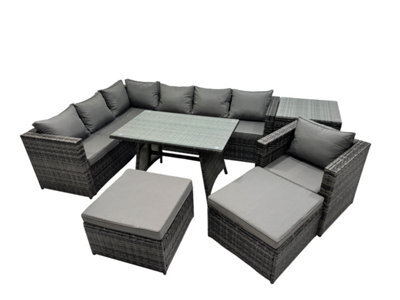 Fimous 9-Seater Outdoor Pe Rattan Sofa Set With Dining Table Patio Garden Furniture Sets With Chair Side Table 2 Big Stools - image 1
