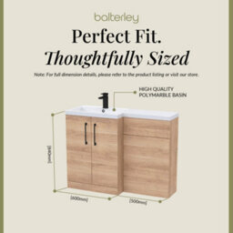 Balterley Left-Hand Bathroom Vanity And Wc Unit Combination With Basin - 1100mm - Woodgrain Light Oak With Black Handles - thumbnail 5