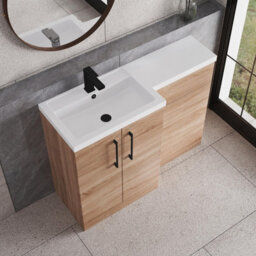 Balterley Left-Hand Bathroom Vanity And Wc Unit Combination With Basin - 1100mm - Woodgrain Light Oak With Black Handles - thumbnail 3