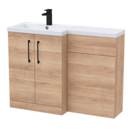 Balterley Left-Hand Bathroom Vanity And Wc Unit Combination With Basin - 1100mm - Woodgrain Light Oak With Black Handles - thumbnail 1