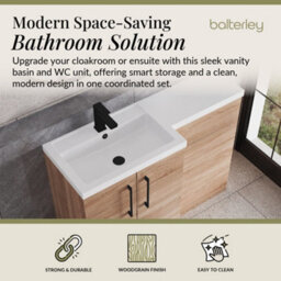 Balterley Left-Hand Bathroom Vanity And Wc Unit Combination With Basin - 1100mm - Woodgrain Light Oak With Black Handles - thumbnail 2