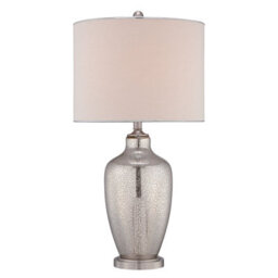 Elegant Beige Table Lamp With Mercury Glass Base And Silver Trim For Modern Interiors - thumbnail 1