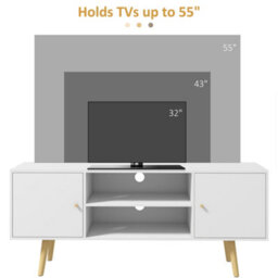 Wyld Haus Vido 120Cm Tozi White Tv Cabinet With Wooden Legs, Open Shelves And Cupboards - Fits Tvs Up To 55 Inches - thumbnail 8