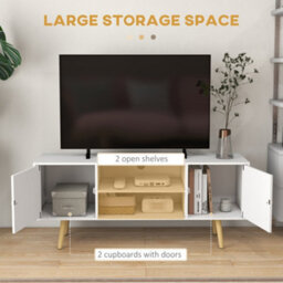 Wyld Haus Vido 120Cm Tozi White Tv Cabinet With Wooden Legs, Open Shelves And Cupboards - Fits Tvs Up To 55 Inches - thumbnail 5
