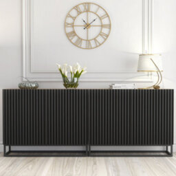 Creative Furniture Ripple Duo Sideboard 200Cm - Oak & Black Fluted Doors - thumbnail 1