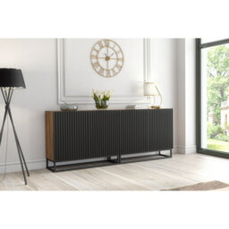 Creative Furniture Ripple Duo Sideboard 200Cm - Oak & Black Fluted Doors - thumbnail 6