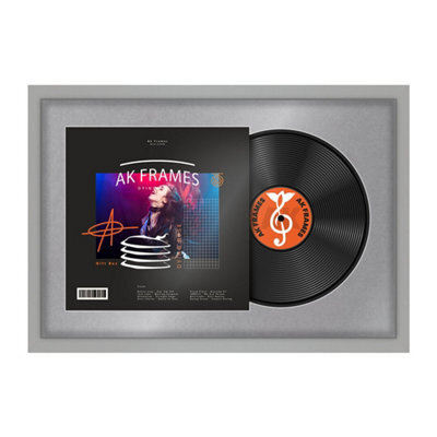 "AK Frames 25X17"" Light Grey Modern Vinyl Record Frame With Mid Grey Mount For 12 Inch Lp Cover & Disc - Overlapped Design" - image 1
